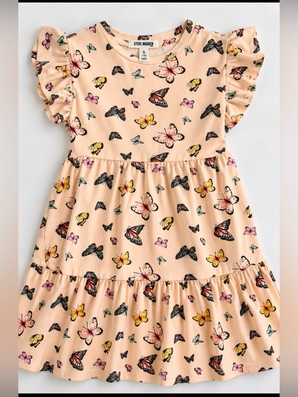 Steve Madden Peach Butterfly Ruffle-Sleeve Dress